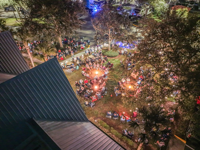 Aerial view of the Tampa Campout at night
